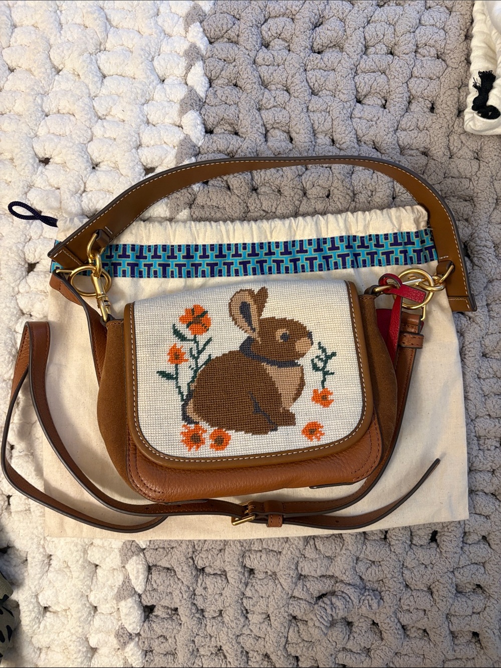 Tory Burch Perry Needlepoint Bunny Bag